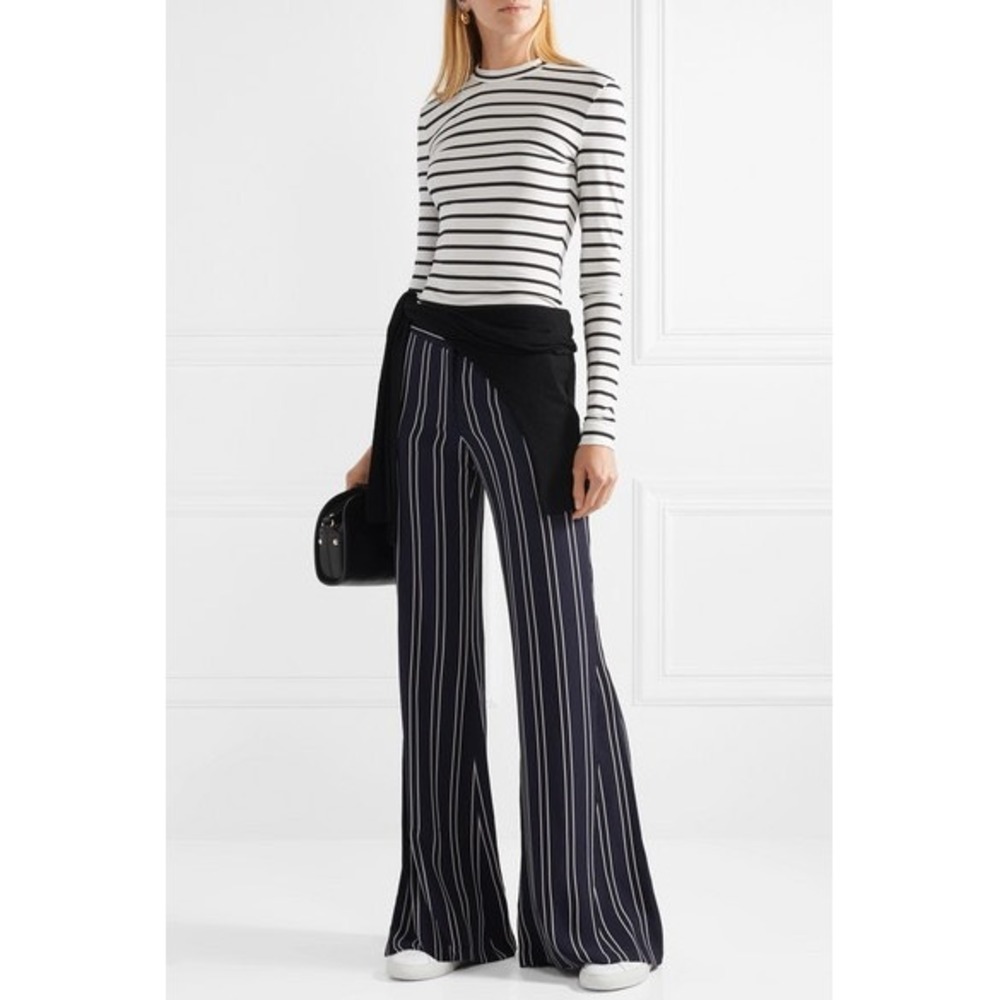 La Ligne Navy and White Vertical-Stripe Wide-Leg Pants